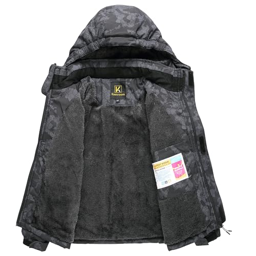 Image of Keevoom Boys Winter Coat Ski Jacket Windproof Kids Snowboard Warm Fleece Snow Coat Waterproof Outdoor Hooded Ski Coats