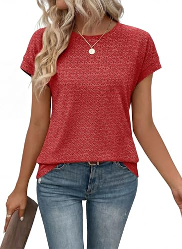 Image of Alaroo Womens Summer Tops Short Sleeve Shirts Crew Neck Tshirt Cute Trendy Tunic Blouses (S-3XL)