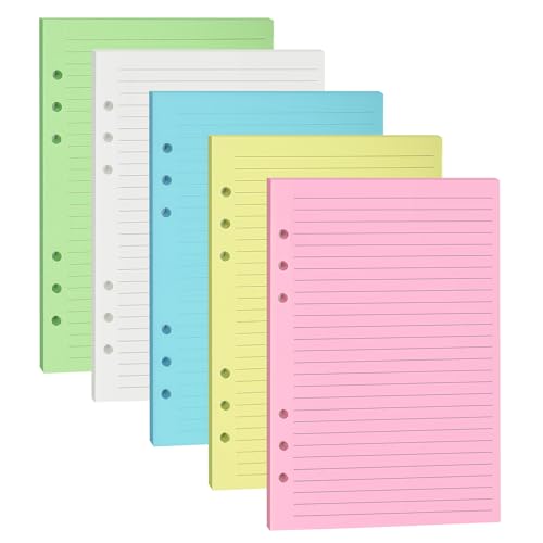 A5 Colorful Lined Filler Paper 6-Hole Punched 120GSM Loose-Leaf Paper and Planner Inserts for Notebooks Journals and Study Notes 50 Sheets/100 Pages
