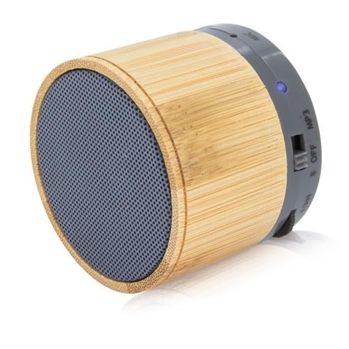 DISOK Lote 10 Mini Altavoces Bambú Bluetooth, USB, Micro USB y Cable Incluido. Detalles Hombres y jóvenes para Eventos.