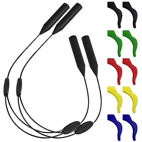 SENHAI 2 Pcs Adjustable Eyewear Retainer & 5 Pairs Anti - Slip Hooks, Sports Eyeglasses Strap Holder Ear Hook Grip for Sunglasses, Optical Frame, Reading Glasses Cover