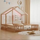 DACHETOU Kinderbett Aus Holz 90 × 200 cm, Holzfarbe Freistehendes Doppelbett, Hausdesign Mit...