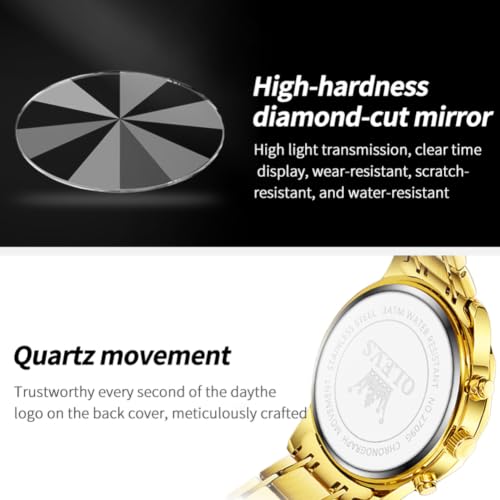 Image of OLEVS Watches for Men Luxury Diamond Casual Large Dial Watches Stainless Steel Waterproof Business Dress Analog Luminous Date Mens Watches