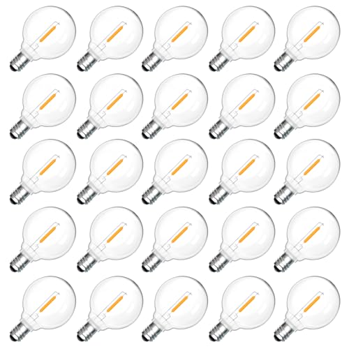 Lot de 25 Ampoules LED de Remplacement G40 E12 1W, 1W=7W Incandescente, Blanc Chaud 2700K 230V, 100LM, IP54 Étanche, Non Dimmabile, Ampoule LED Filament G40 Globe E12...