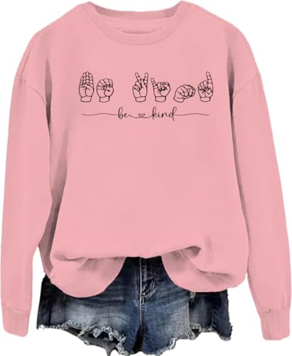 3 D G Be Kind Pride Sign Language ASL Sweatshirt, Be Kind Pride Sign Language ASL Long Sleeve Shirt For Women Men