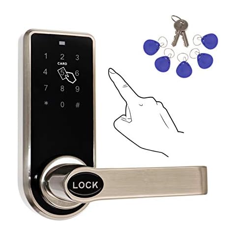 ETEKJOY Electronic Door Lock 3-in-1 Password RFID Card/Tag Hidden Keyhole Digital Touchscreen Keypad Left/Right Lever Reversible Handle Keyless Smart Auto Lock Cover
