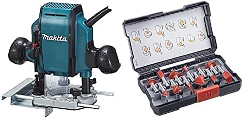 Makita RP0900J Oberfräse 900 W, Blau, Silber, 8 x 210 mm + Fräser-Set