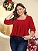 Amrto Women's Plus Size Tops, 3/4 Sleeve Square Neck Tops, Dressy Casual Fall Fashion 2024 Shirts for Curvy Women, Dark Red, 4XL