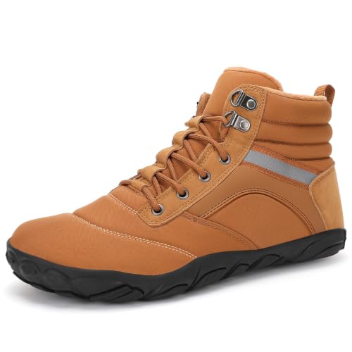 Image of Womens Mens Winter Barefoot Boots Warm Minimalist Wide Toe Box Snow Boots Zero Drop Sole Outdoor Water Resistant Ankle Booties
