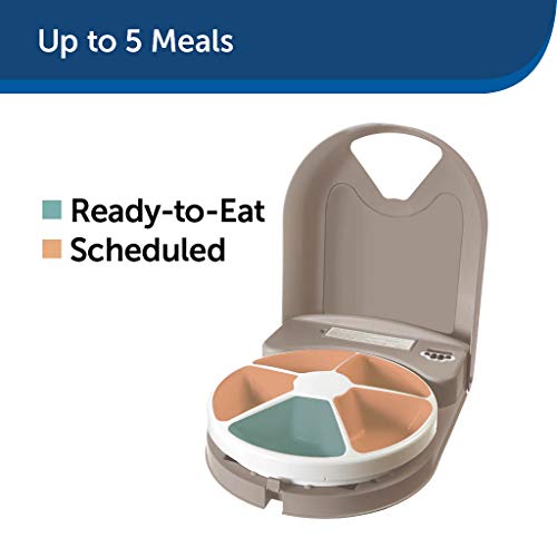 PetSafe 5 Meal Automatic Pet Feeder, Dog and Cat Dry Food Dispenser, with Digital Clock and Portion Control, 1 Cup Compartment Portions, 5 Cups Total Capacity