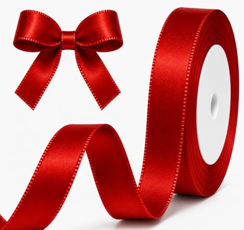 XEANCO Red Satin Ribbon Polyester Ribbon Enhance Your Crafts & Celebrations Best for Gift Wrapping Decorations Wedding Car Ribbon Ribbons for Crafting