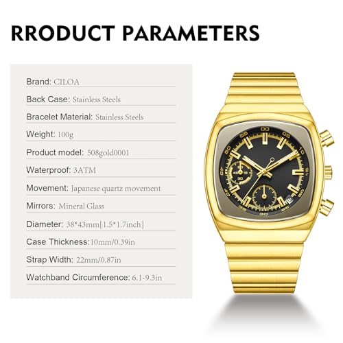 Image of CILOA Mens Watches Chronograph Stainless Steel Waterproof Date Analog Business Fashion Wristwatch for Men