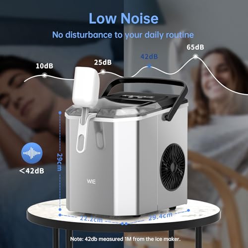 Image of WIE Stainless Steel Ice Maker, Self-Cleaning Ice Maker Machine, 12kg /24H, 2 Sizes 9 Ice Cube Ready in 6 Mins Ice Machine with Handle, Scoop & Basket, 1.5L Ice Cube Maker for Home /Kitchen /Office /Bar