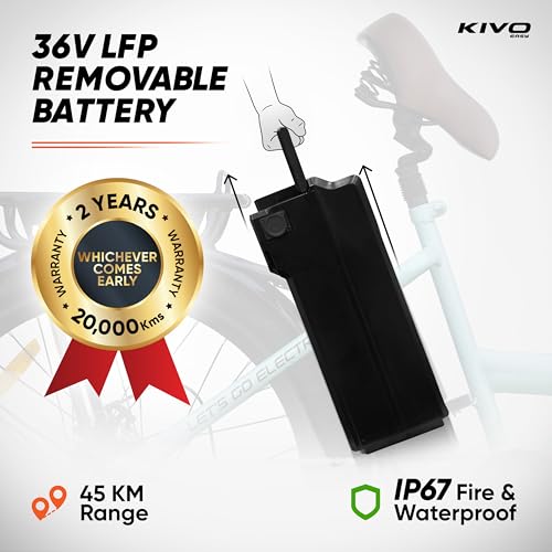 Motovolt Kivo Lite Electric Cycle | 36V 250W BLDC Motor | Up to 45 KM IDC Range | 6Ah Removable LFP Battery (IP65, BIS Certified) | 110 kg Payload | Front Suspension | 26” Tyres | Black