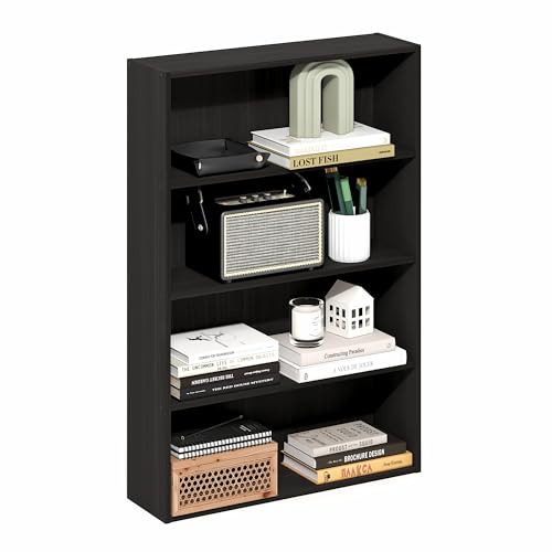 Furinno Basic Book Shelf 4-Tier Bookcase with Open Shelf Bookshelf Cube Storage Organizer 6 x 24 x 35 for Living Room Bedroom Home Office Espresso