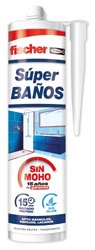 fischer - Silicona Transparente Superbaños 280ml | Sellador Flexible Antimoho para Juntas en Baños y Cocinas | Alta Resistencia a Humedad y Temperaturas | Sin Olor | Uso Interior