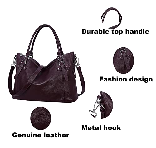 Image of HESHE Leather Purses and Handbag for Women Shoulder Bag Tote Top Handle Bag | Genuine Designer Large Capcity Hobo Crossbody Satchel Travel Work Ladies Zippered Ladies Daily Bag Adjustable Long Strap