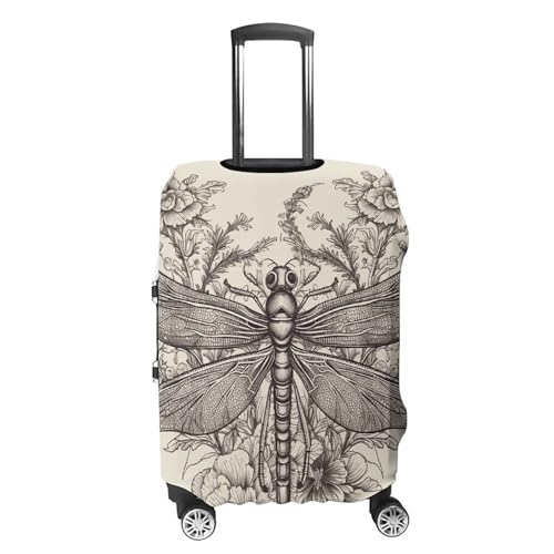 Hand Drawn Floral Dragonfly Elastic Luggage Cover Suitcase Protector for 19-32 Inch Suitcases | Universal Stretchable Travel Bag Cover | Anti-Scratch, Washable with Zipper Closure XL4