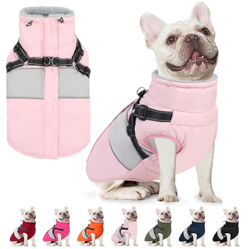 Image of AOFITEE Dog Coat, Warm Dog Jacket with Harness Built in, Waterproof Coats for Small Dogs, Dogs Winter Coat Puffer Jacket with Zipper & Fleece Collar, Pet Snowsuit Sweater for Chihuahua Yorkshire, XS