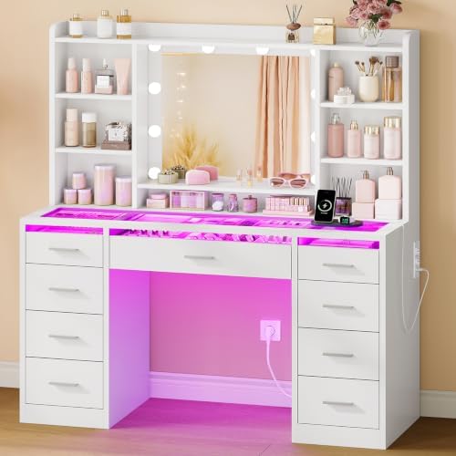 TEENFON Grande Tocador de Maquillaje con Espejo, Luces LED 3 Colo...