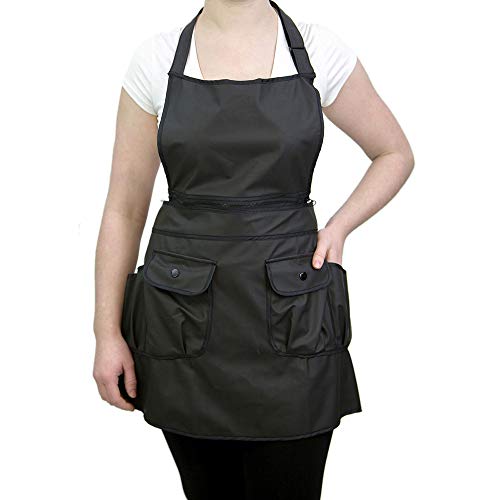 CHARLENE Courtney Convertible Zip Apron with Personalization Waterproof Chemical Proof for Salon Stylist Nail Grooming Skin Care (Black)