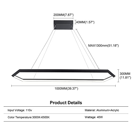 Welaki Led Pendant Light Fixture, Dimmable Led Pendant Light Kitchen Island, Adjustable Hanging Lamp For Kitchen Island, Bedroom, Dinning Room, 6000K Black #TOP3