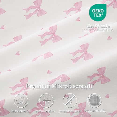 Freyamy Schleifen Bettwäsche 135x200 Rosa Beige Schleife Herz BettwäscheSet – Ansicht 5