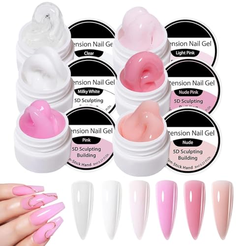 Gel Constructor para Uñas,6 Colores Sólido para Extensión y Acabado | Gel Tridimensional para Uñas,para Salón, Arte, Diseño, Belleza, Esculpido, Modelado, Extensión y Construcción