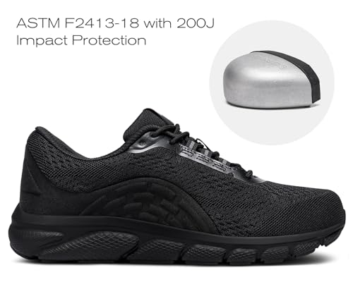 Image of LARNMERN Non Slip Steel Toe Shoes for Men Comfortable Work Safety Sneakers Lightweight Indestructible Walking Tennis Shoes All Black