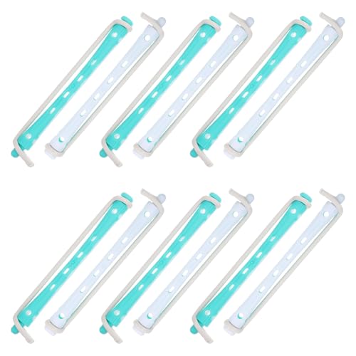 minkissy Hot Rollers for Fine Hair 12pcs 9cm Hair Perm Rods Set Plastic Curling Perm Rods Cold Wave Rod with Rubber Band Styling Tools for Home Hair Salon (green & White)