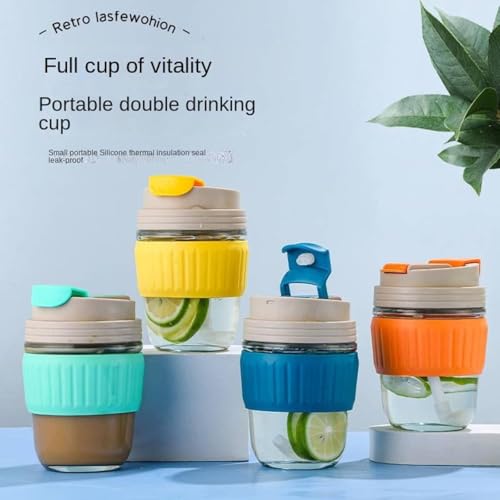 Image of 350ml Glass Sipper with Straw - Reusable Coffee Mug for Water, Juice, Tea, Cocktail - Travel & Home Use Cup with Lid & Handle - Multicolour Tumbler - Pack of 1