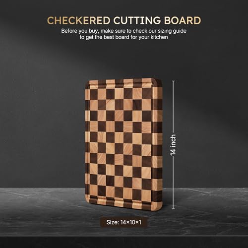Image of Cutting Boards for Kitchen Checkered Cutting Board 14in Acacia Wood Charcuterie Board Serving Heavy Duty Non Toxic Slip Over Sink Butcher Block Wood Meat Best Kitchen Essential Gift