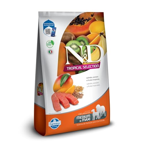 Farmina N&D Tropical para Cães Adultos de Raças Médias e Grandes Sabor Salmão, Cereais e Frutas Trop