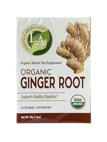 Lifestyle Awareness Teas, Caffeine Free Organic Ginger Root Tea, 20 Count (Pack of 1)