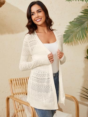 Spicy Sandia Women's Lightweight Shrugs Crochet Bolero Sweaters Tie Front 3/4 Sleeve Cropped Cardigan for Spring Summer4