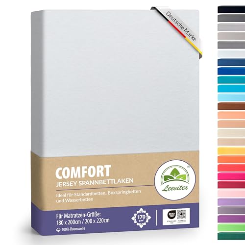 leevitex® Premium Spannbettlaken 180x200–200x220 cm | 40 cm Steghöhe – für Standard-, Boxspring- & Wasserbetten | 100% Mako-Jersey-Baumwolle |...