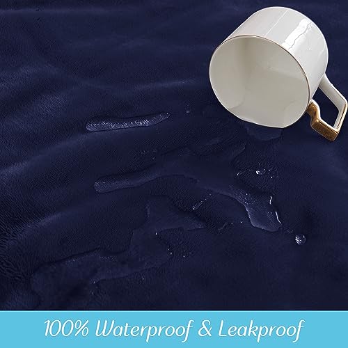 NICETOWN Small Blanket, Dog Waterproof Calming Sherpa Fleece Throw Blanket, Soft Plush Reversible Throw Furniture Protector for Family Pet Present, 24"x32", Navy