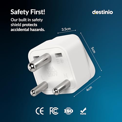 Image of Destinio Universal Travel Converter Plug Type D | World to India Adapter | Compatible for US Canada UK Europe Australia China | CE Certified, ROHS Compliant | 10A 250V Single Socket (Pack of 1 Pack)