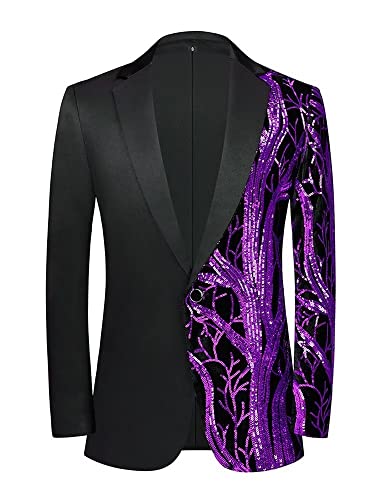 Men's Shiny Sequins Suit Jacket Blazer One Button Wedding Outfit Tuxedo for Party, Banquet, Prom…