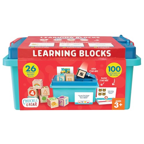 Image of Chuckle & Roar - Learning Blocks: Alphabet Blocks & Learning Flashcards - Educational Learning Activity for preschoolers - Fun and Engaging for Toddlers - Storage Bin Included for Easy cleanup