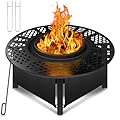 hykolity 40 inch Smokeless Fire Pit Surround Table, 3 in 1 Outdoor Fire Pit with Side Table& Grill.Fueled by Pellets or Wood.Outdoor Smokeless FirePit with Stove,for Patio, Backyard, Camping