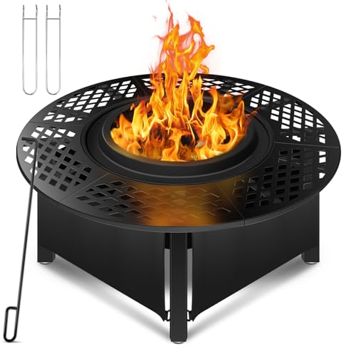 hykolity 40 inch Smokeless Fire Pit Surround Table, 3 in 1 Outdoor Fire Pit with Side Table...