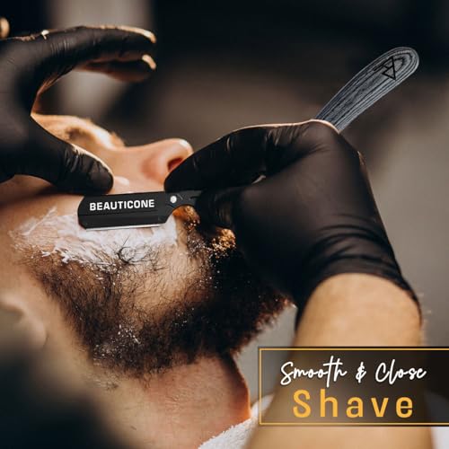 Image of BEAUTICONE Straight Razor for Men, Professional Barber Razor with 100 Single Edge Blades, Straight Edge Single Blade Razors for Men, Wooden Handle
