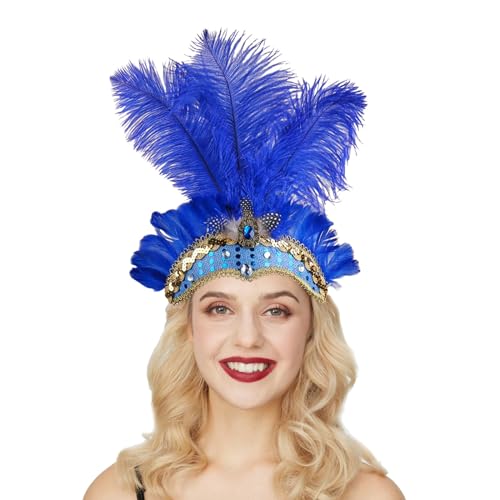 Zanisouta Fantasia de carnaval para mulher, samba, toucado de penas, festa temática, penas, acessório para o cabelo, festival, cabeça burlesca, diadema, Ou azul., Tamanho único