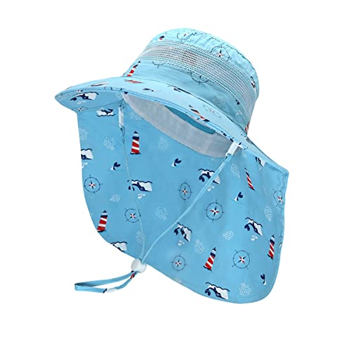 Jerague Breathable Sun Hats With Neck Flap For Kids Baby Boy Girl Wide Brim Summer Hat Adjustable For Outdoor Anti-Uv Travel Beach Fishing #TOP9