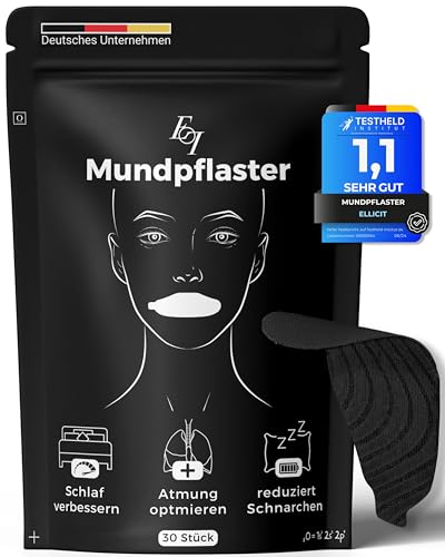 Ellicit Mundpflaster Schlafen, 30er Pack Premium Mouth Tape for sleeping, Anti Schnarch, Schnarchpflaster gegen Schnarchen, optimaler Halt auch mit Bart, 95% Baumwolle [bequeme Universalgröße]