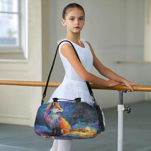 Duffle Bag for Boys or Girls with Shoes Compartment, Starry Sky Fox Sports Travel Bag Overnight3