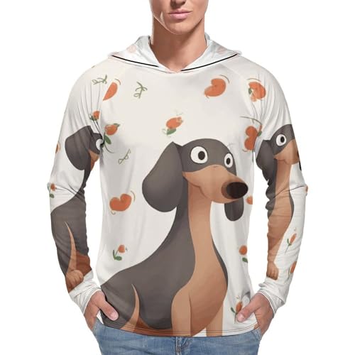 Mens UPF 50+ Sun Protection Hoodie Rash Guard Long Sleeve Sun Shirt Hiking I Love My Dog Dachshunds Fishing Hoodie-