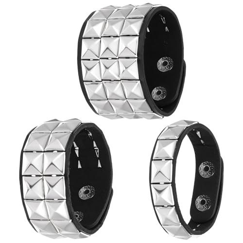 3 Pcs Punk Leather Rock Studded Bracelets for Men Women, Emo Spiked Bracelets Retro Goth Cuff Bracelets Studded Arm Band