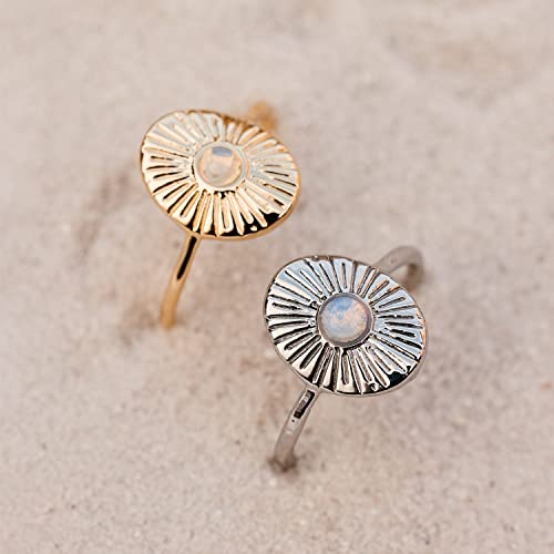 Pura Vida Ring Silver Plated Sun Ray Ring - Handmade Ring With Glass Opal Stone, Brass Base With Rhodium Plating - Silver Rings For Women, Cute Rings For Teen Girls, Boho Jewelry For Women - Size 8 #TOP1